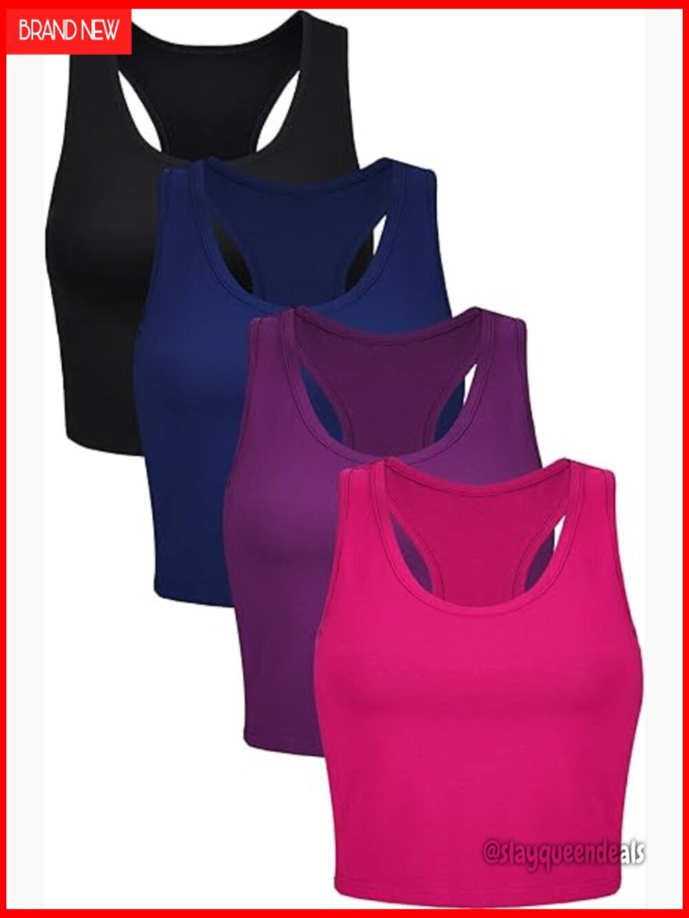 4-Piece Cotton-Spandex Crop Tank Tops Set, Racerback Sleeveless for Yoga Running